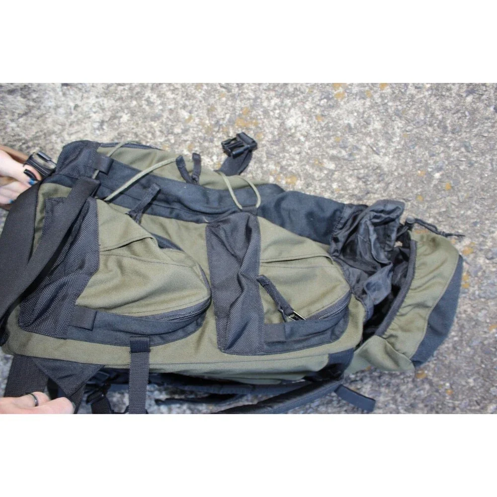 Vintage L.L. Bean Rucksack Olive Green Black Nylon Hiking Backpack 20